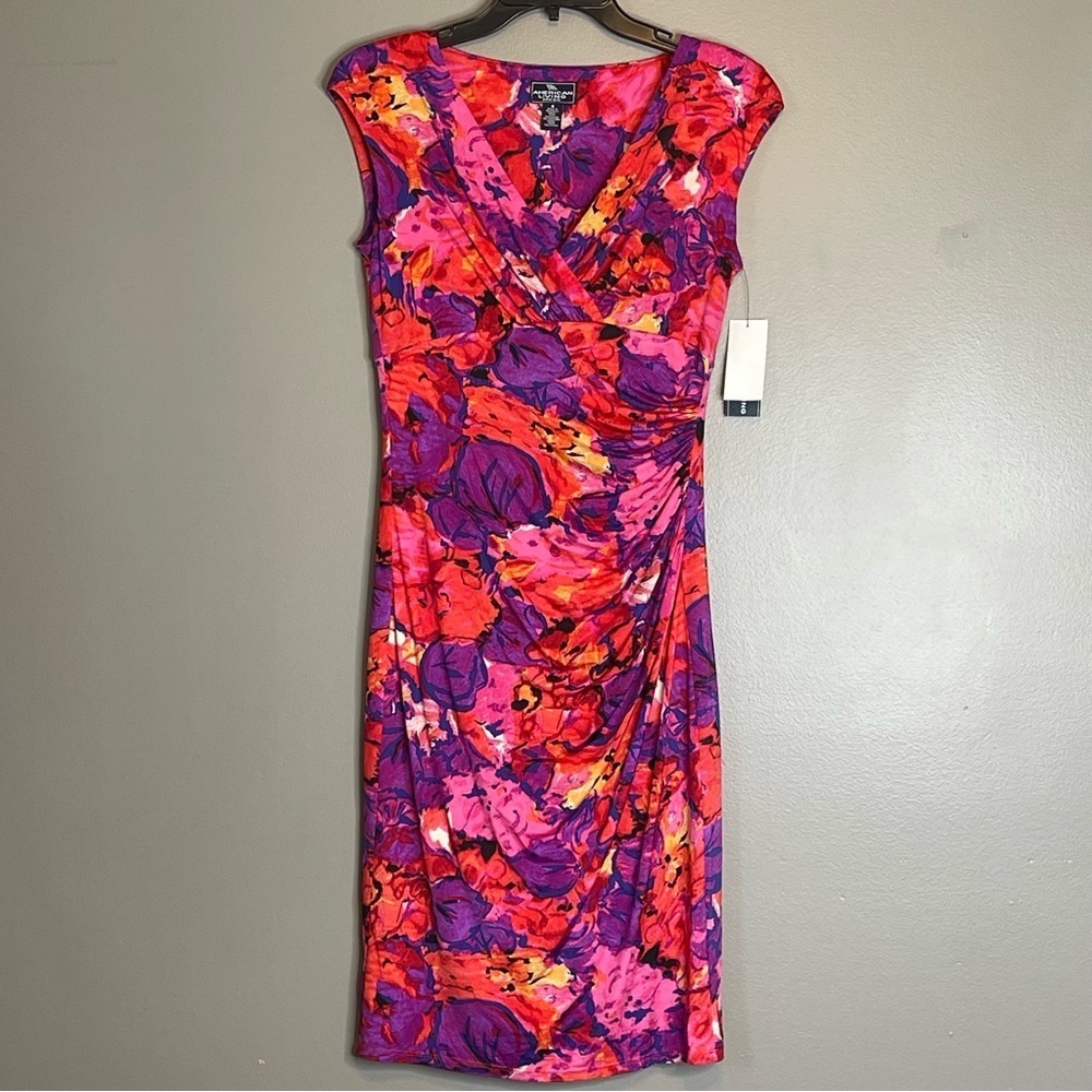 American Living by Ralph Lauren Pink Purple Orange Floral Watercolor Dress 4